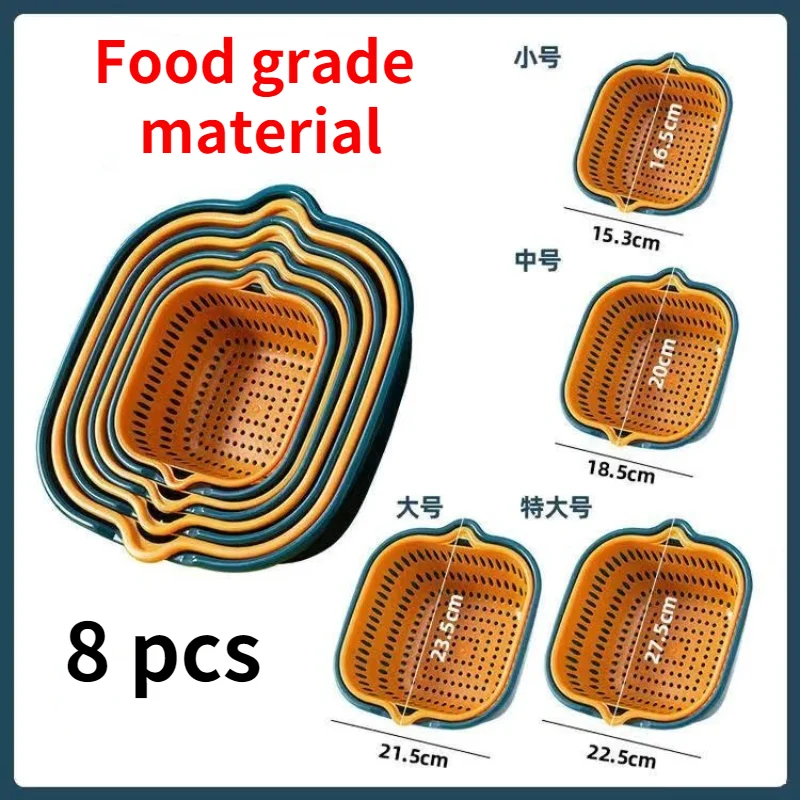 

Бытовая голубая сливная корзина для овощей, 8 шт., кухонный органайзер, многофункциональная пластиковая сливная корзина, корзина для фрукто...