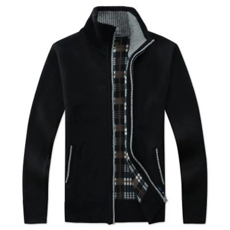 

Sweater Jacket Men Autumn Winter Fleece Thicken Warm High Quality Fashion Multicolor Stand Collar Long Sleeve Knit Cardigan Coat