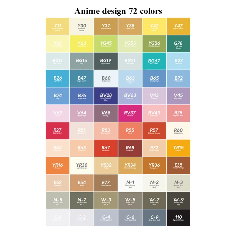 Anime-72colors Croma Двойные головки для рисования 12/24/36/48/60/72/216 Цвета Водонепроницаемый эскиз жирной на спиртовой основе маркер для аниме студентов дизайн - Цвет: Anime-72colors