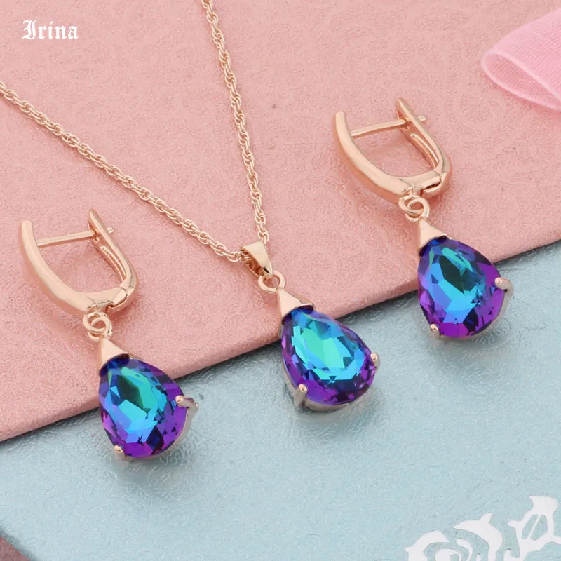 Комплект сережек для женщин из розового золота 585 пробы с подвеской вечерние