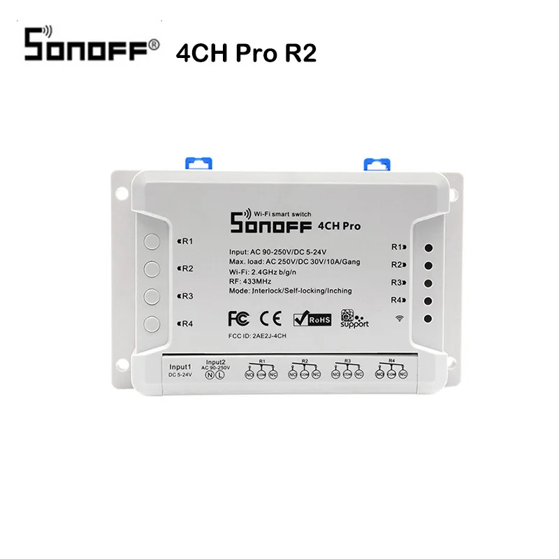 Sonoff 4CH Pro R2 умный Wifi светильник 4 комплекта 3 режима работы инчинг Блокировка самоблокирующийся RF/Wifi переключатель работает с Alexa