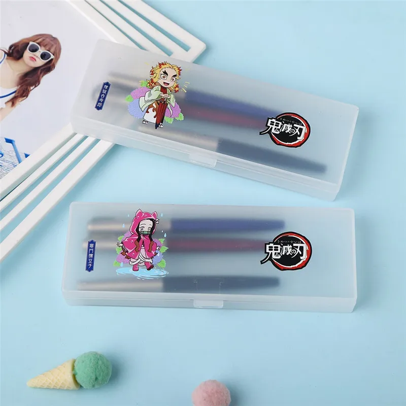 New Anime Demon Slayer Kimetsu No Yaiba Plastic Pencil Box Creative Pen Box Stationery For Loved School Supplies Pink Girl Boy