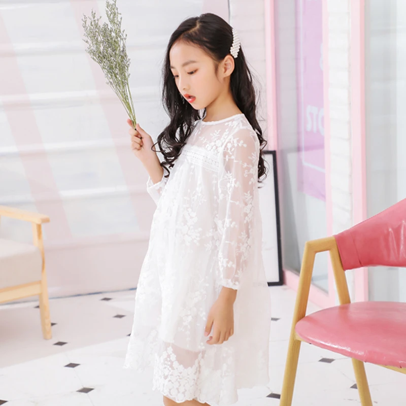 Платье принцессы для девочек модное кружевное платье с вышивкой и длинным