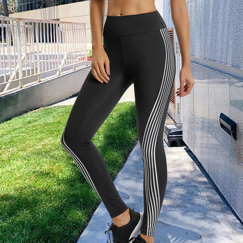 INFILAR Women's Casual Yoga Pants Luminous Strip High Waist Leggings Girl Iridescent Reflective Material Printed Fitness Leggins