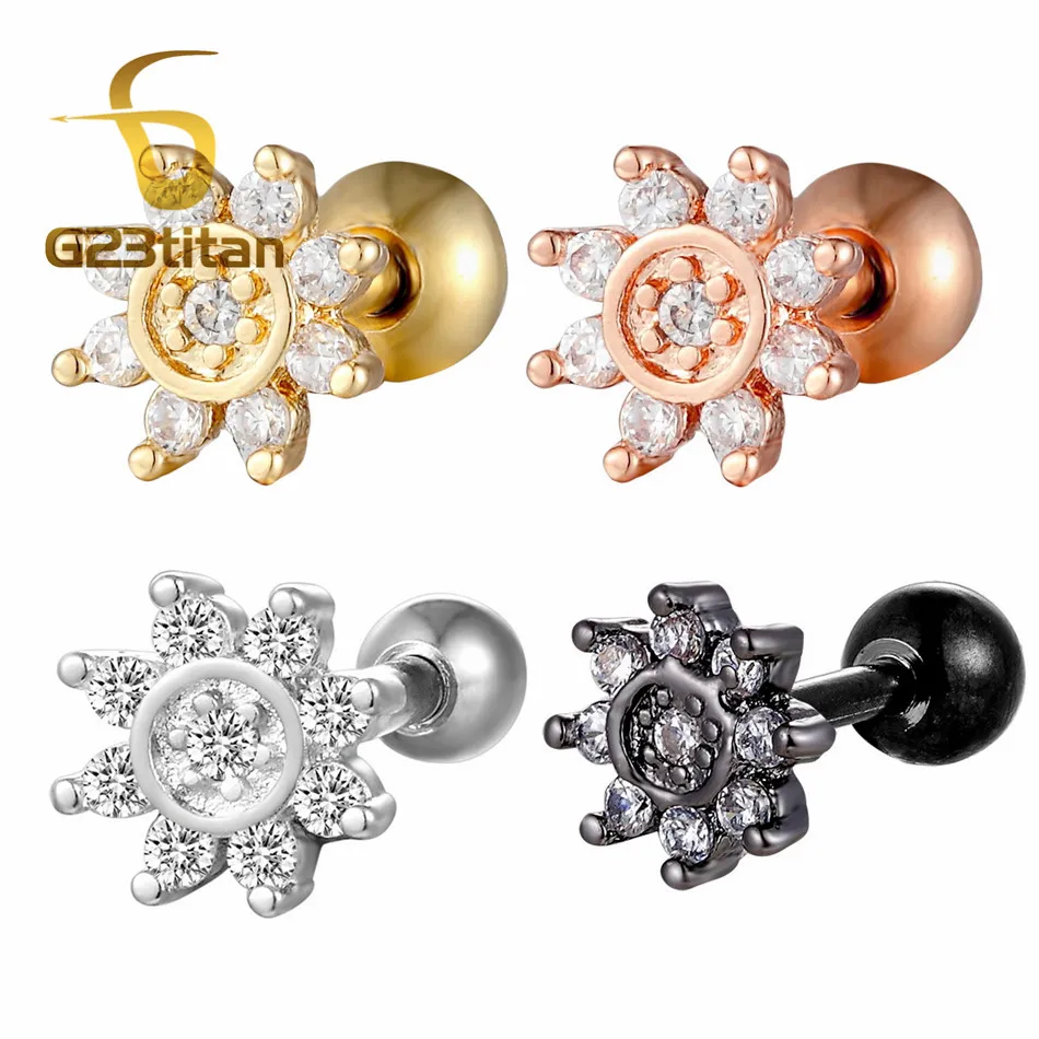 G23titan Кристалл Daith серьги хирургическая сталь ухо Daith пирсинг ювелирные изделия 16 г 6 мм ухо губная серьга-гвоздик аксессуары для украшения тела
