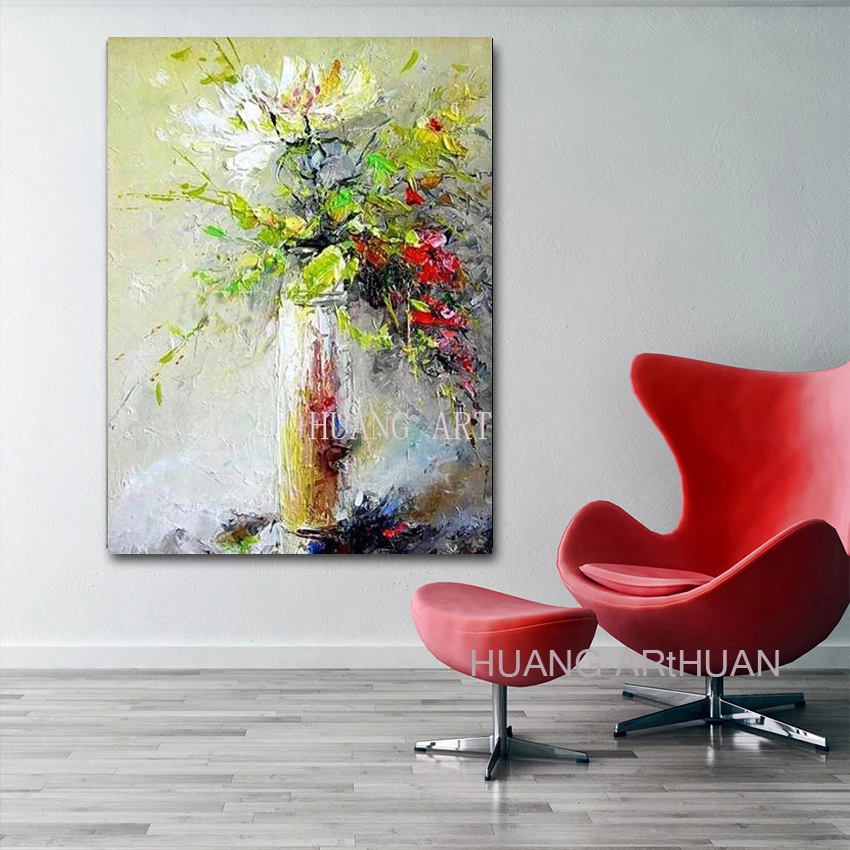 

Texture Thick Vase Flower Handmade Oil Painting Canvas Wall Art Oil Paintings Canvas Knife Art Home Decoration Wall Pictures