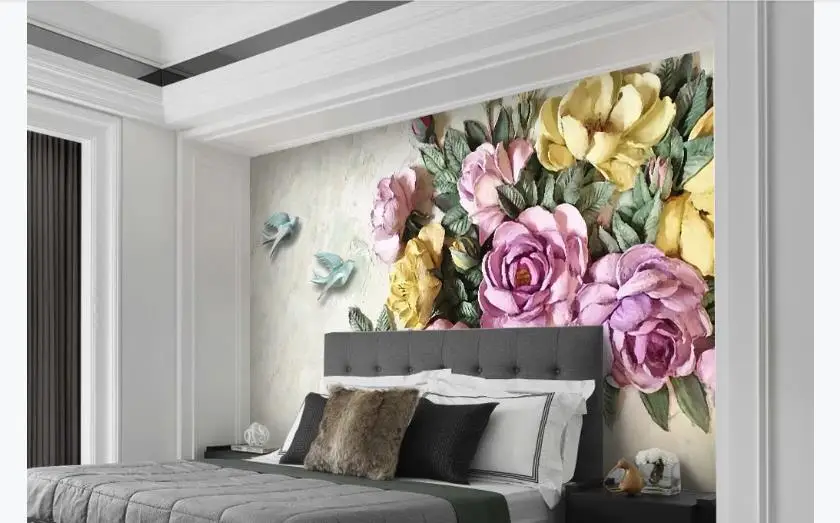 Пользовательские европейские обои 3D для гостиной стен тисненые с изображением