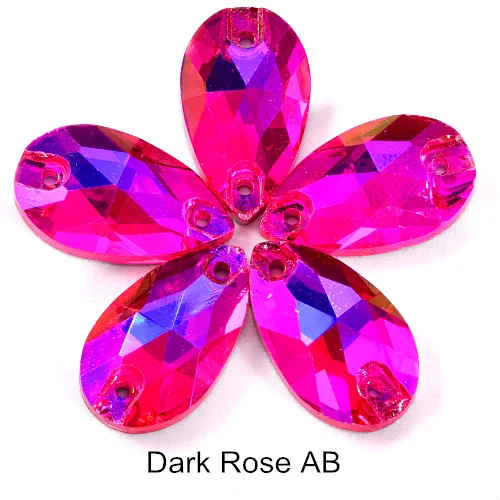 Dark Rose AB Красочные каплевидные Хрустальные стеклянные пришивные стразы с плоской задней стороной красные AB пришивные камни каплевидные Стразы для шитья одежды Y1250 - Цвет: Dark Rose AB