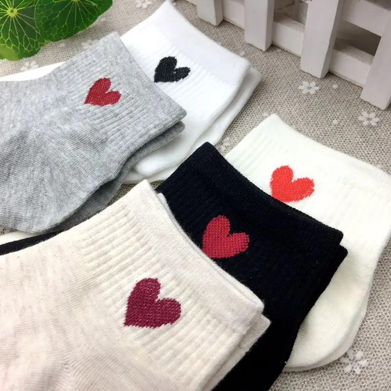 5 пар/компл. носки с красным сердцем удобные хлопковые короткие повседневные kawaii