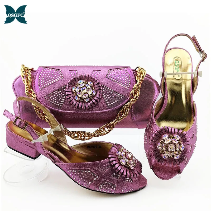 Последние фиолетовый женские вечерние итальянский дизайн Туфли с сумочкой в