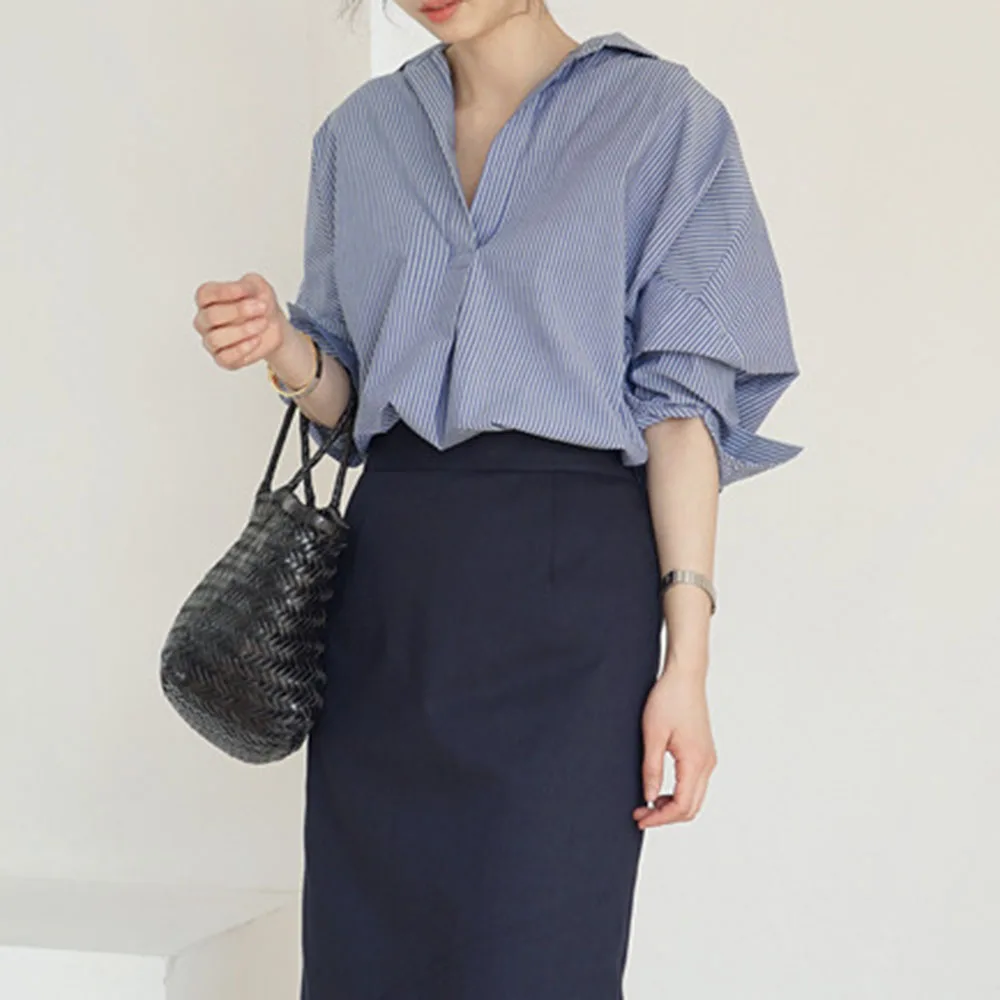 

Женская блуза с длинным рукавом и V-образным вырезом, в корейском и японском стиле