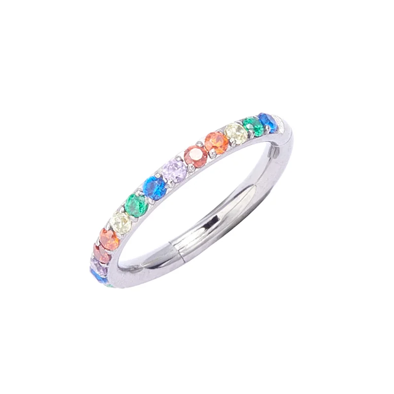 

Titanium Piercing Rainbow Crystal on Side Hinged Clicker Rings