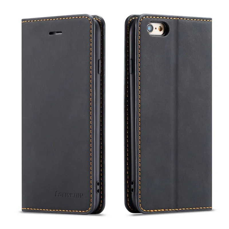 Черный Магнитный Флип-Стенд кожаный чехол для iPhone 6 6S Plus Coque Wallet Cover для iPhone 11 Pro Max XS Max XR X 8 7 Plus 5 5S SE чехлы - Цвет: Черный