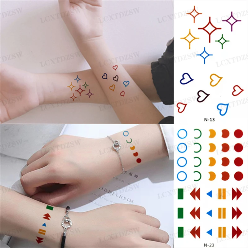 2Pcs Waterproof Tattoo Stickers Cute Colorful Expression Rainbow Girl Temporary Transferable Sticker Disposable Decorative Art