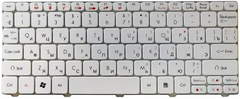 Клавиатура для Acer Aspire One 521 532H AO532H D255 D257 D260 D270 series Happy Happy2 Series Русская Белая |