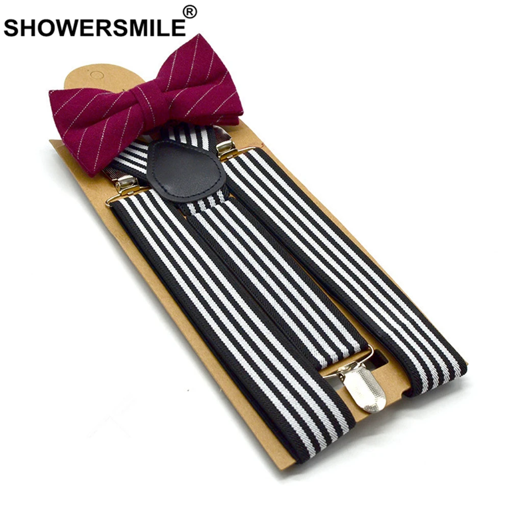 Подтяжки SHOWERSMILE с галстуком бабочкой для мужчин и женщин подтяжки в клетку брюк