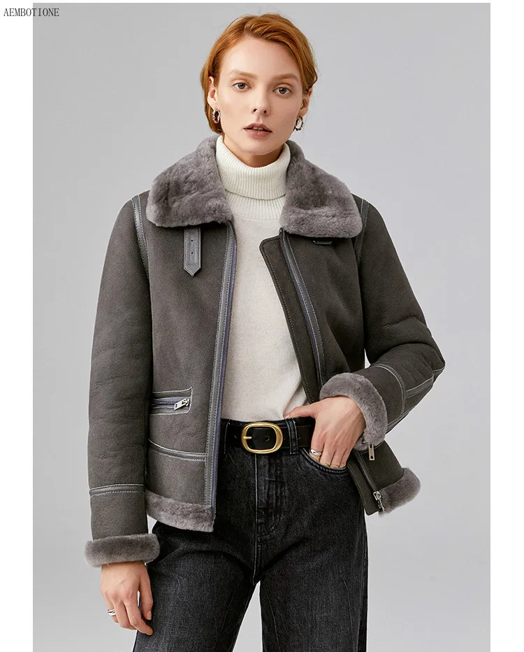Fur One New Women Genuine Leather Jacket High Quality Shearling Coat Sheepskin Flight Women's Short Winter | Женская одежда