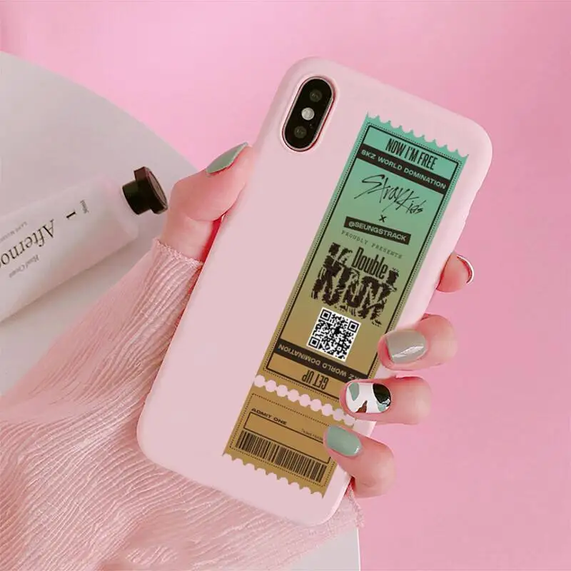 

Stray Kids Air tickets Design Phone Case For iphone 12 11 Pro Max Mini XS 8 7 6 6S Plus X SE 2020 XR Matte Candy Pink Silicone