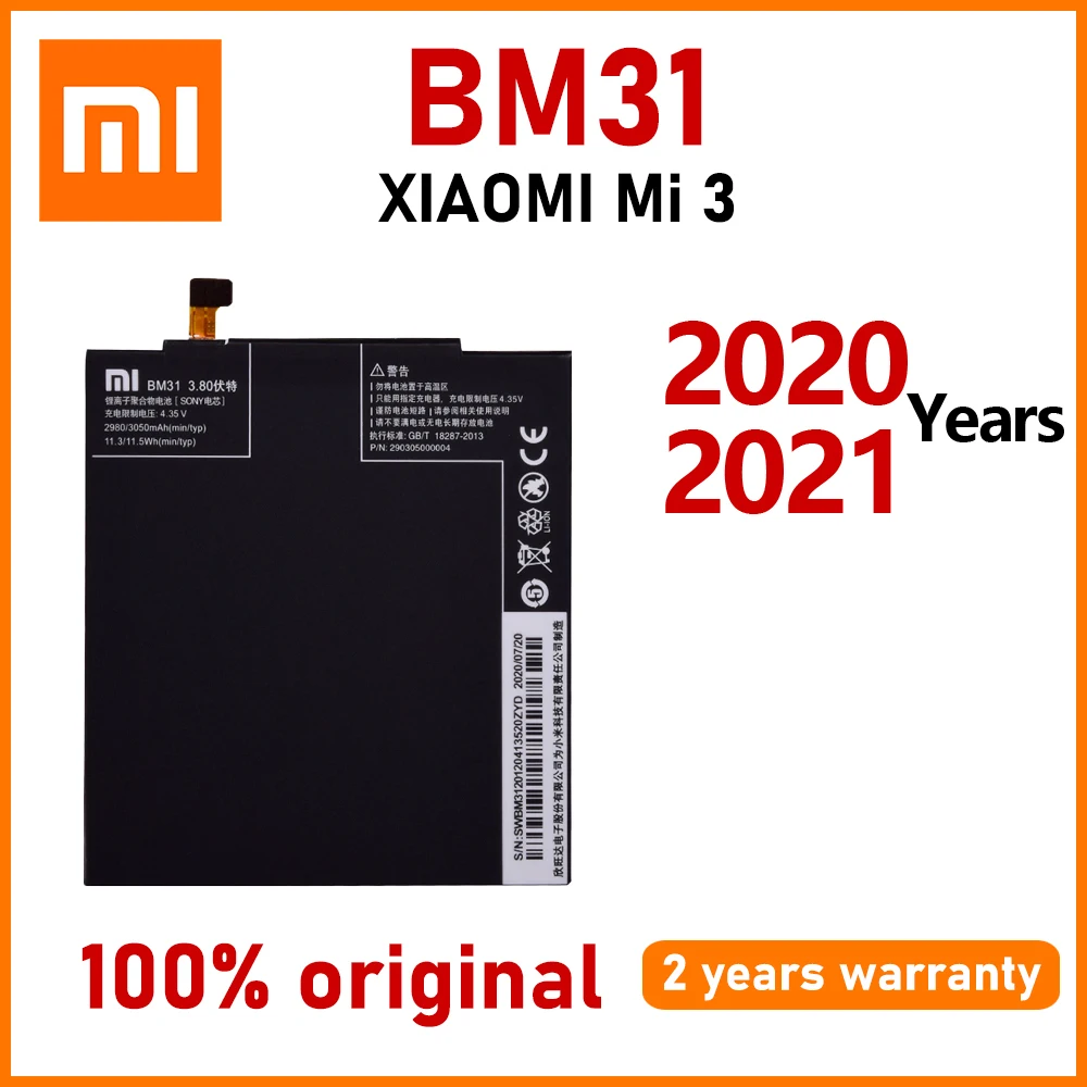 

Xiao Mi New 100% Original 3050mAh BM31 Phone Battery For Xiaomi Mi 3 M3 Mi3 Mobile Phone In Stock Batteries Bateria