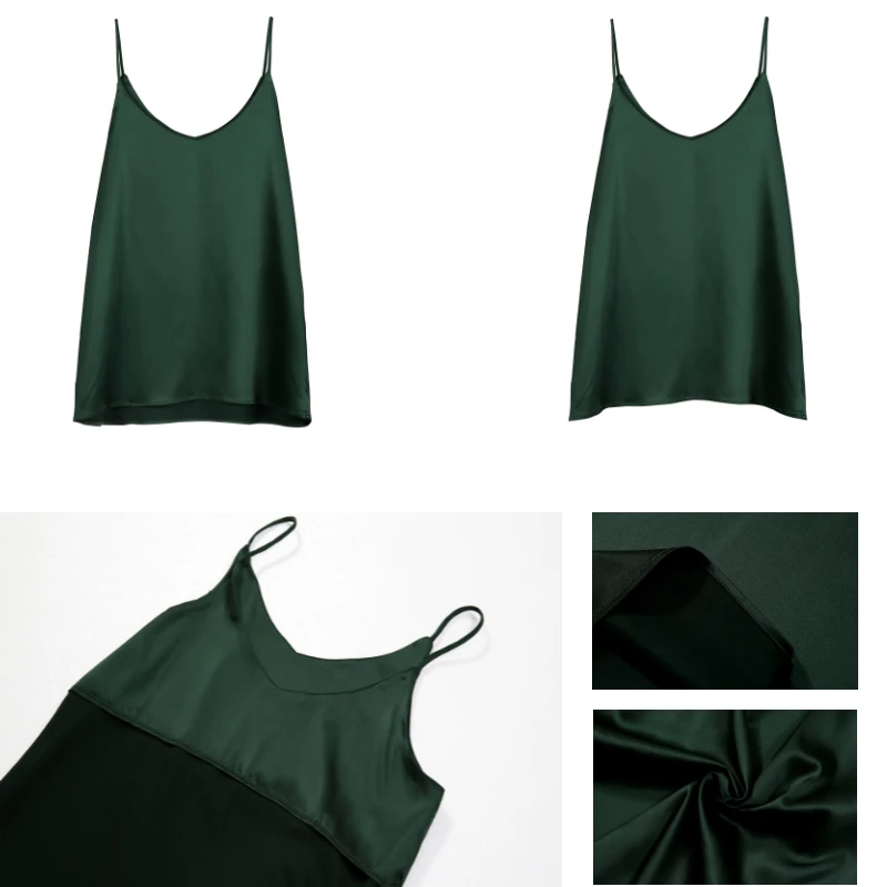 

2020 Summer Solid Sleeveless Crop Casual Camis Tank Tops Ladies V-Neck Female Vest Women Imitation Silk Blouses
