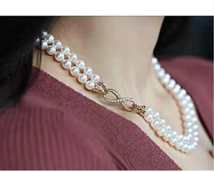 

Beautiful double strands 9-10mm south sea white pearl necklace 18"