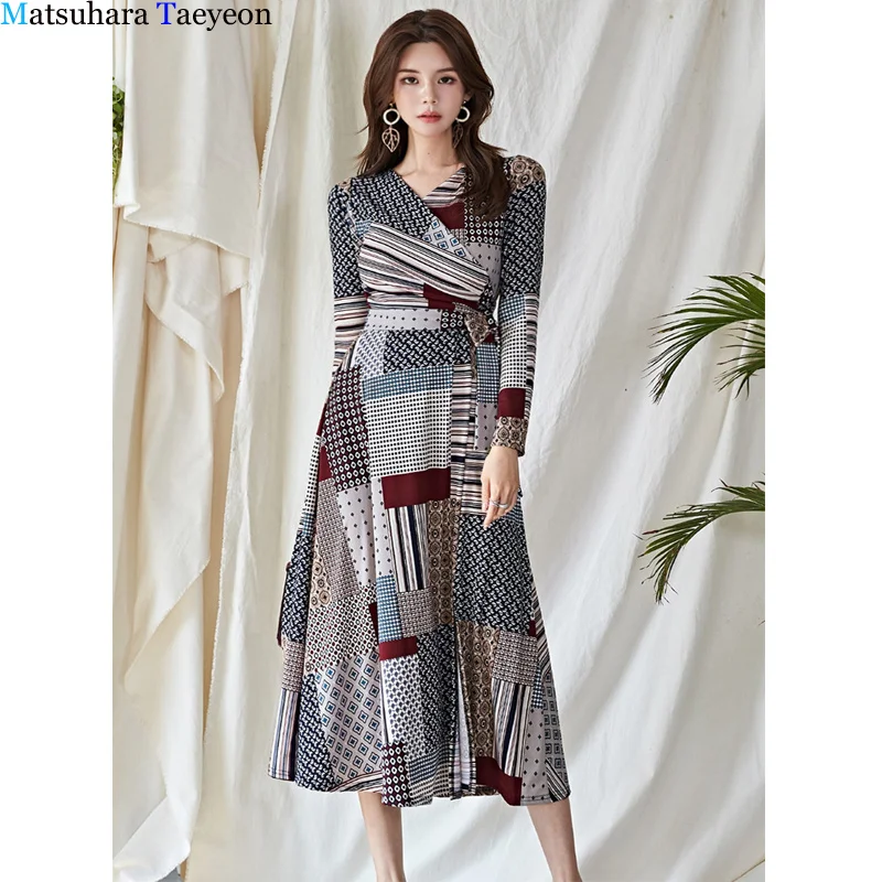 

Spring Long Sleeve Dress Women Sexy Coloring Off The Floral Print Maxi Elegant Dresses Vestido