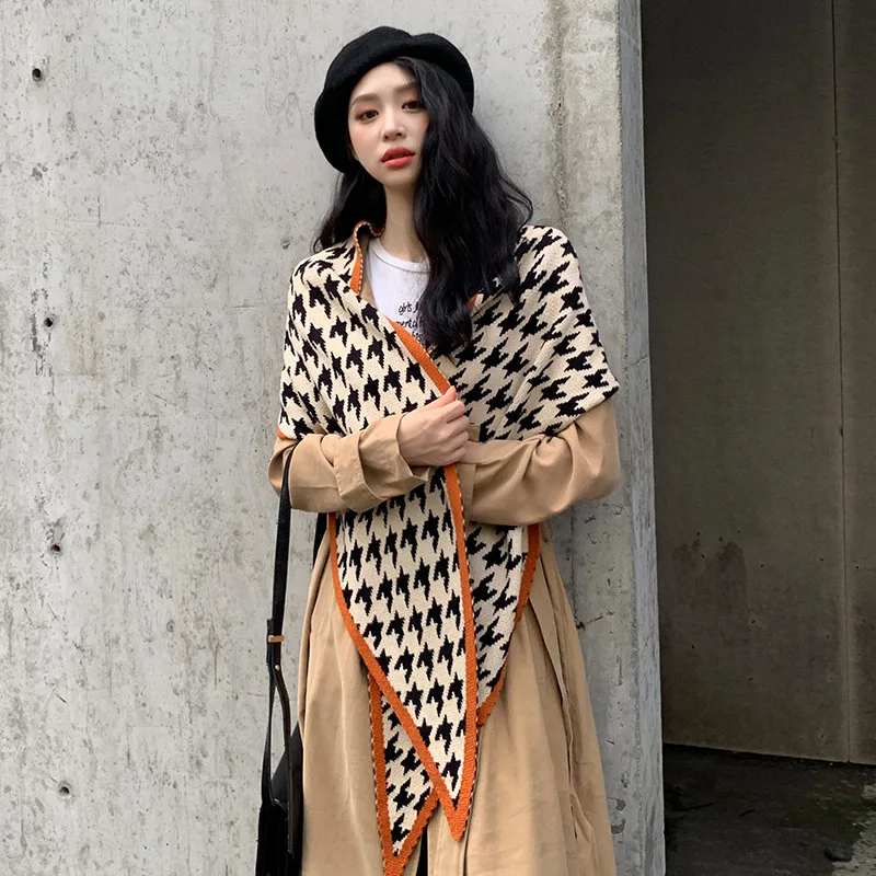 

Брендовый Женский Благородный темпераментный Женский Осенний шарф двойного использования на улице твидовый шерстяной вязаный шарф универ...