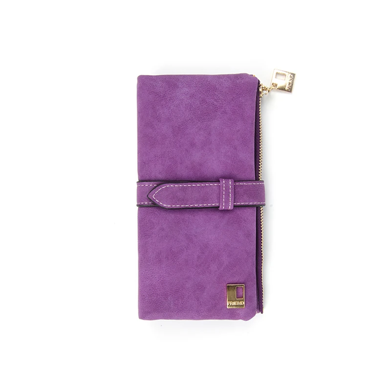 

Famous Brand Long Purse Two Fold Women Wallets Drawstring Nubuck Leather Zipper Suede Wallet Ladies carteira Feminina Clutch Bag