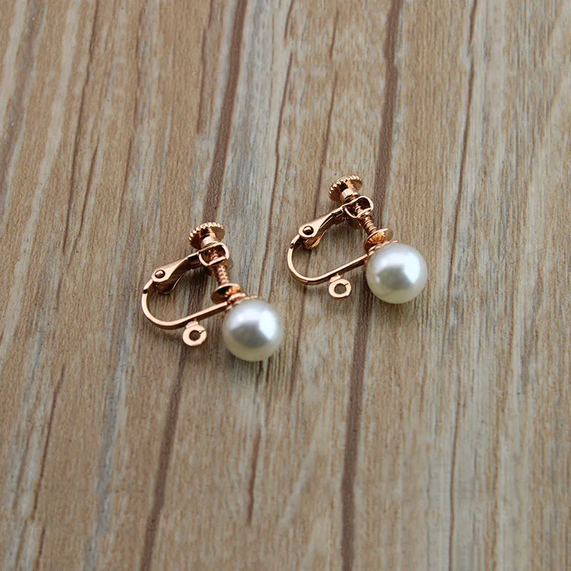 rose gold 6 шт. без винт для пирсинга Серьги Крючки Застежки Проволока серьги клипсы с жемчужными бусинами для DIY серьги ювелирных изделий Z253 - Цвет: rose gold