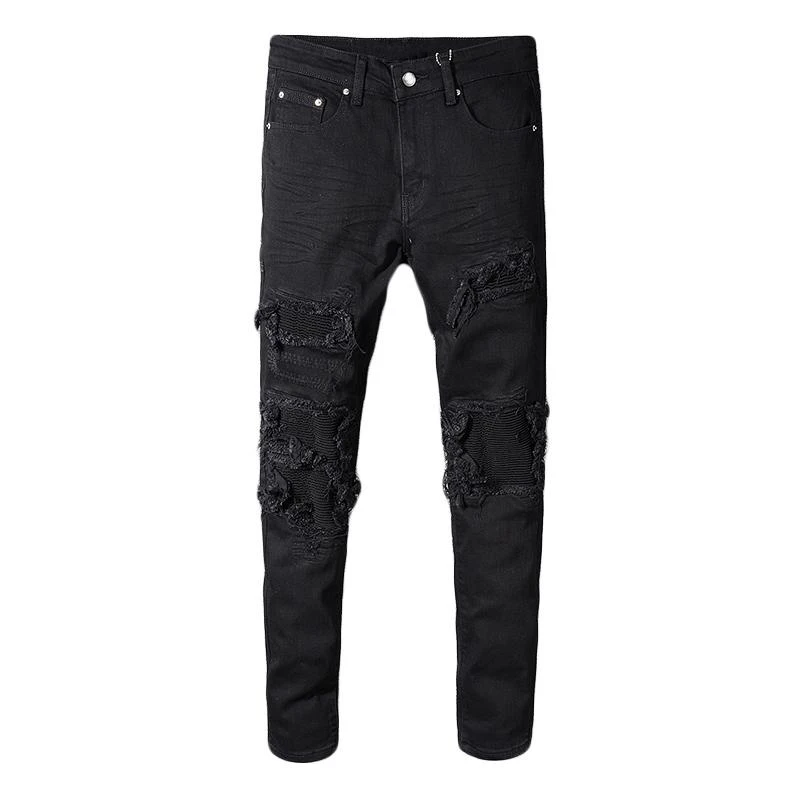 

Джинсы Gzdeerax мужские стрейчевые, шикарные байкерские брюки-карандаш из денима, черные зауженные рваные брюки в байкерском стиле, 40
