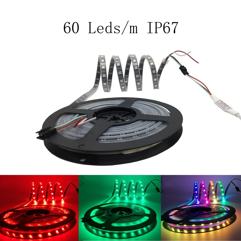 WS2812B WS2812 RGB светодиодный светильник водонепроницаемый индивидуально адресуемый умный RGB светодиодный светильник для украшения дома 1 м 2 м 3 м 4 м 5 м