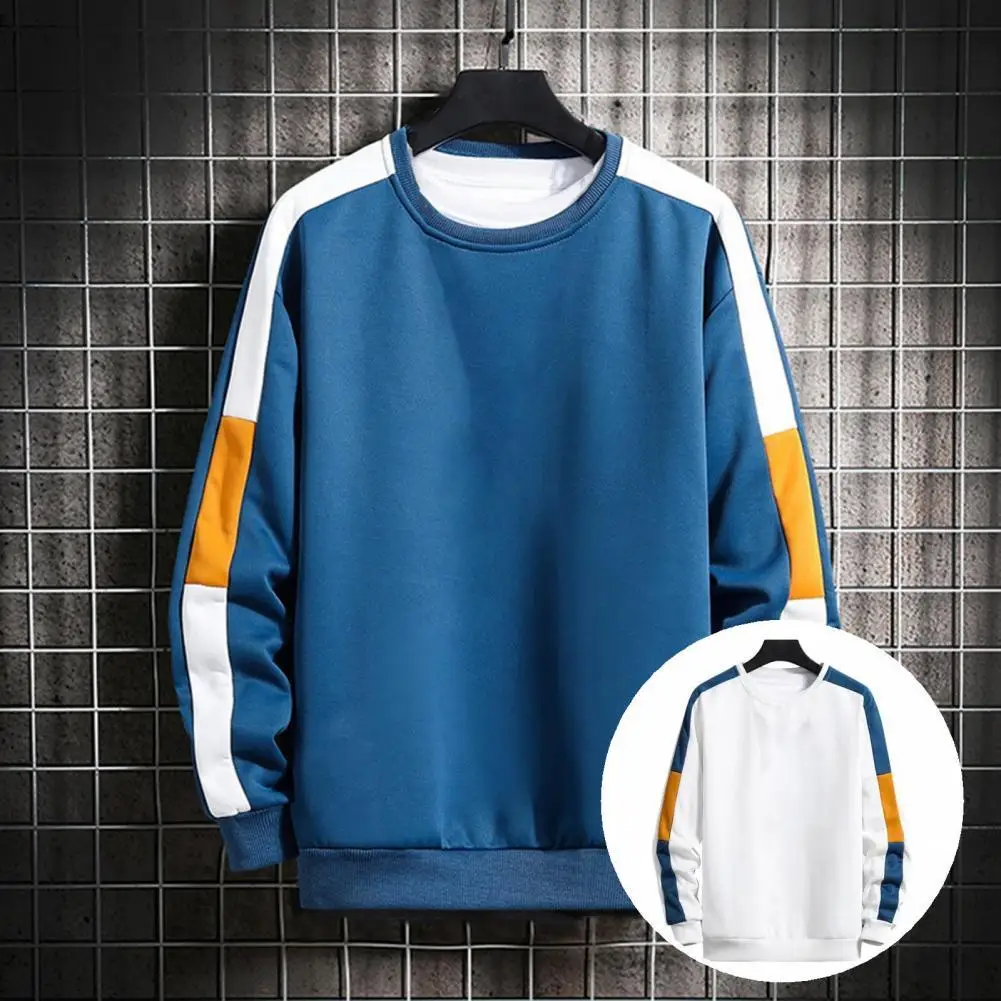 

Patchwork Hoodie Eye-catching Loose Men O-Neck Pullover Hoodie All-matched Comfortable Patchwork Sweatshirt