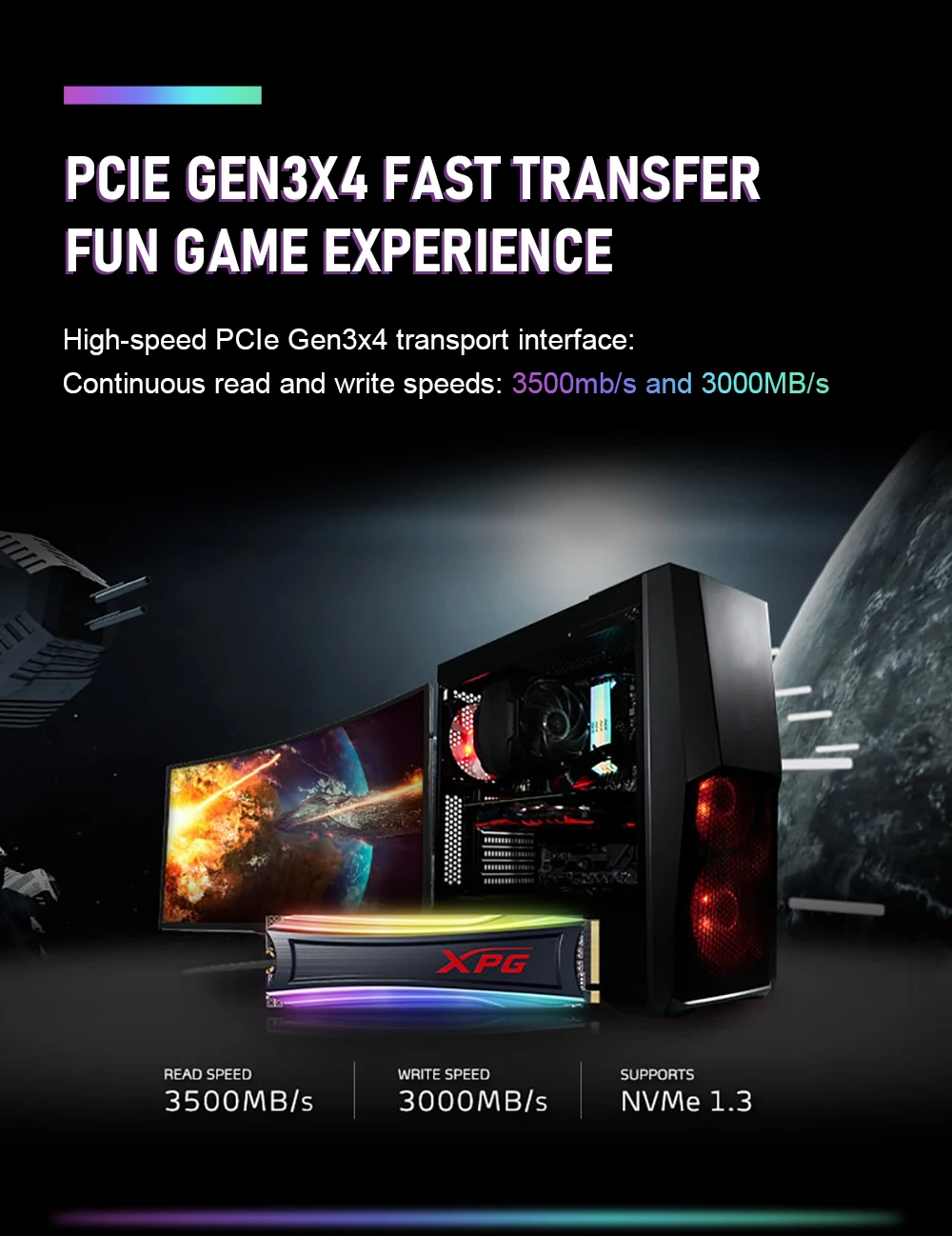 ADATA XPG S40G 256 ГБ 512 1 ТБ RGB 3D NAND PCIe Gen3x4 NVMe 1,3 M.2 2280 Внутренний твердотельный накопитель(AS40G-512GT-C