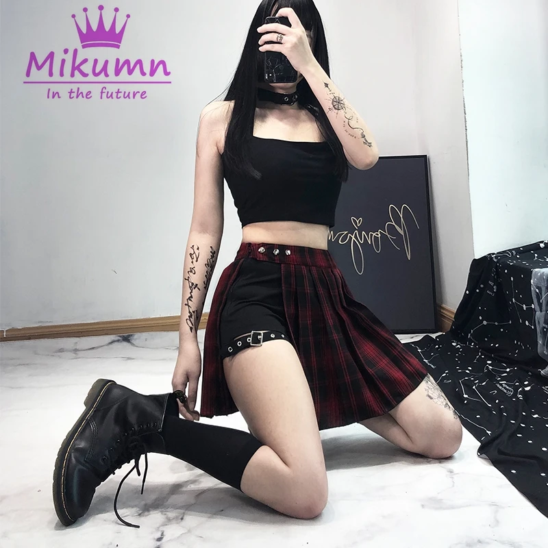 Юбка женская плиссированная с высокой талией готическая Черная короткая шортами