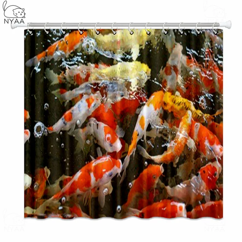 Занавеска для душа Koi Fish красная водонепроницаемая занавеска с рисунком рыбок и