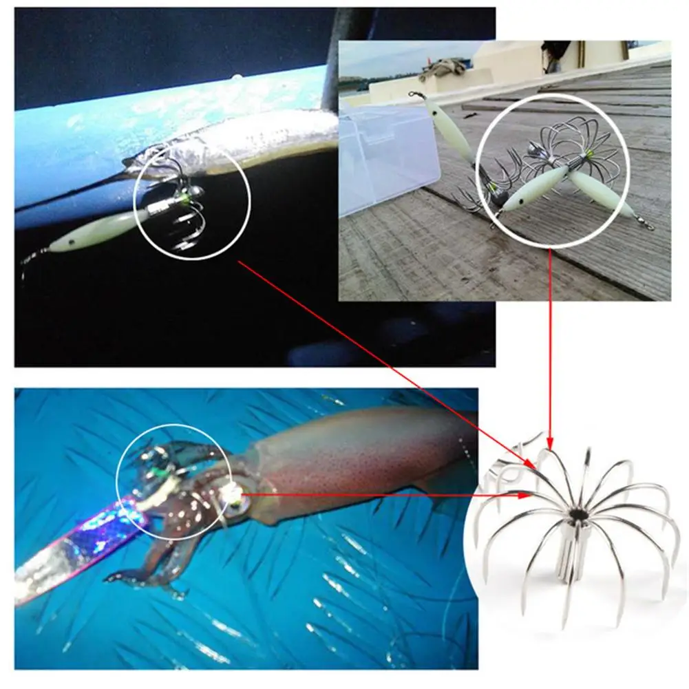 

12 Needles Fishing Hook Stainless Steel Barbless Squid Hook Fishing Accessories