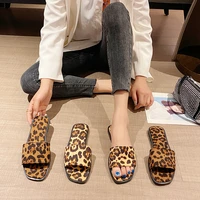 2021 summer new luxury flats slippers women fashion leopard flock slides women high quality flat with plus size shoes for women