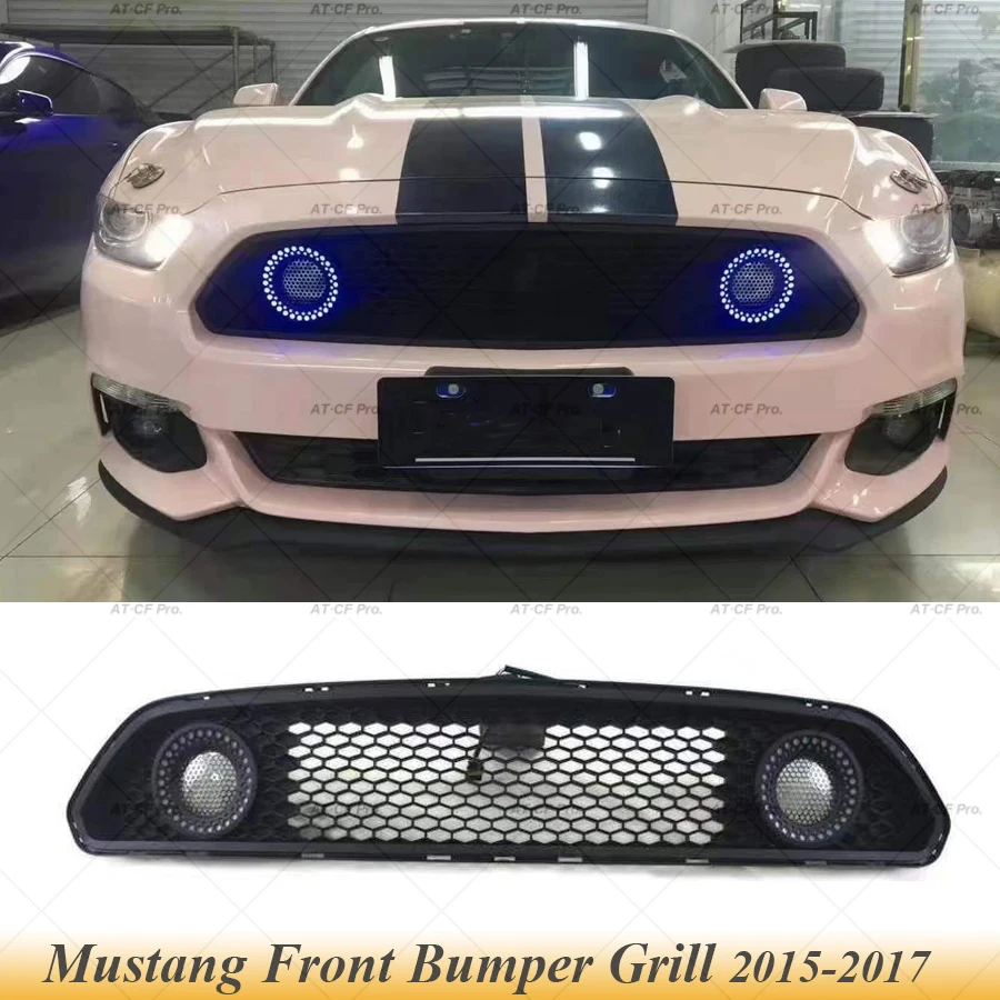 

For Mustang GT500 Style ABS Grill With Led Trim Body Kit Tuning Part For Mustang Black Front Bumper Grill Racing 2015 2016 2017