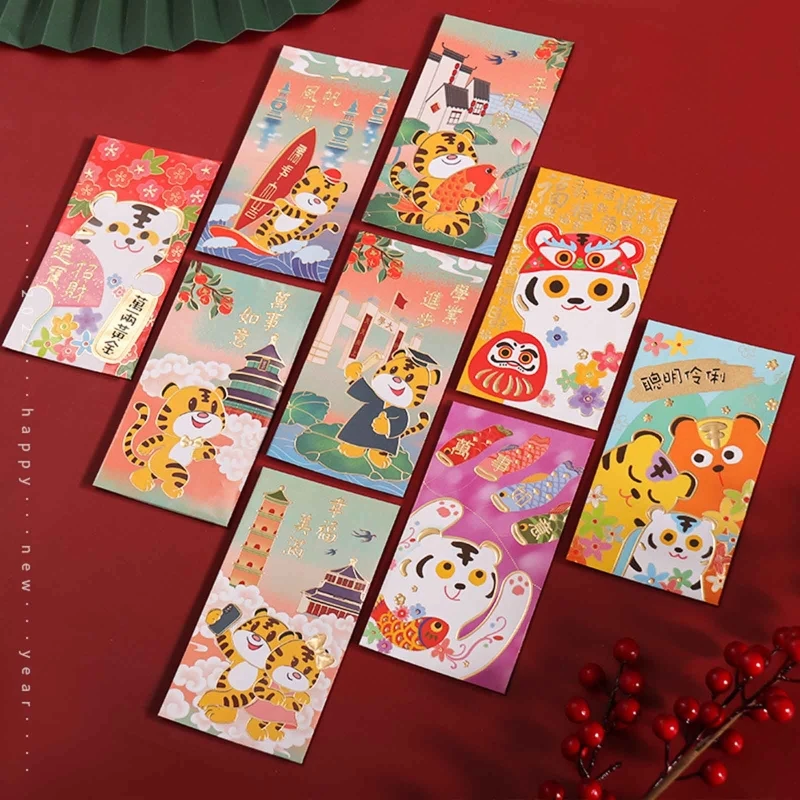 

5pcs Traditional Hongbao Red Envelopes Chinese Spring Festival Red Packet For 2022 Year Of The Tigers Gift Bag Birthday Supplie