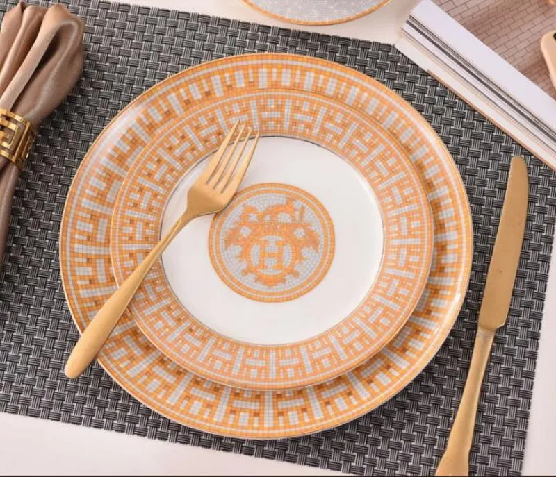 Европейская Современная свежая пара керамическая тарелка из костяного фарфора