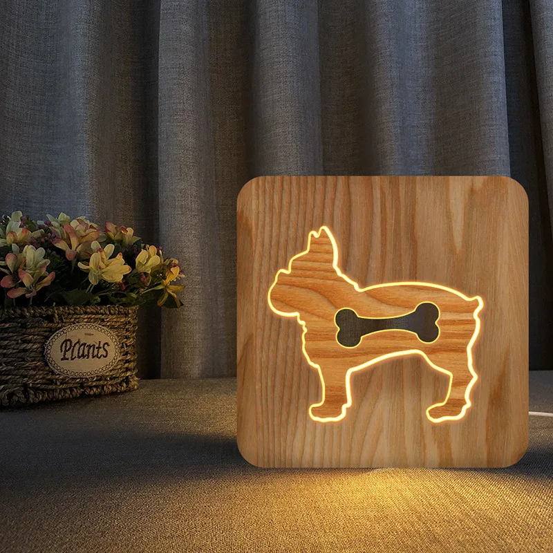 

Dog Bones Solid Wood Carved Hollow Led 3d Table Lamp Usb Baby Sleep Night Light Wooden Crafts Home Bedroom Decor Lighting