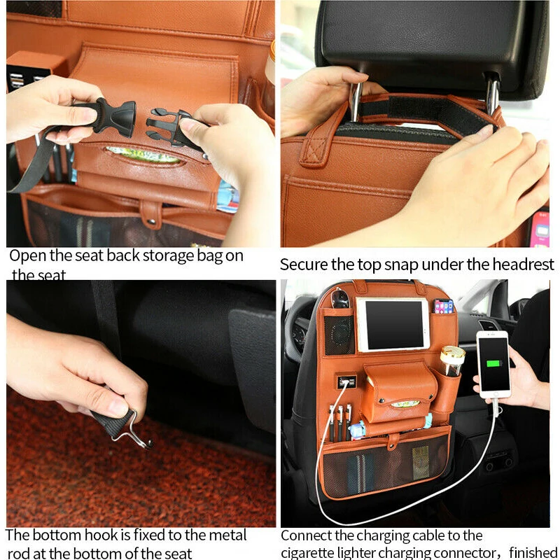 Сумка на заднее сиденье автомобиля 4 USB автомобильный Органайзер зарядка