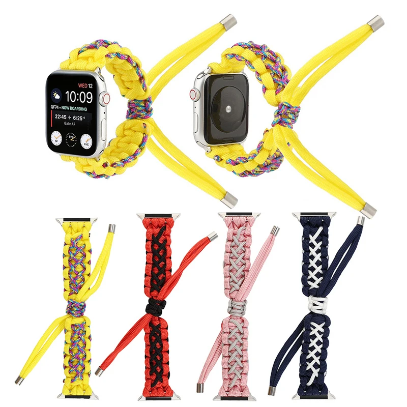 

Нейлоновый плетеный шнур для зонта, ремешок для Apple Watch Band 42 38 мм 44 40 мм, регулируемый браслет для часов IWatch SE 6 5 4 3 Solo Loop