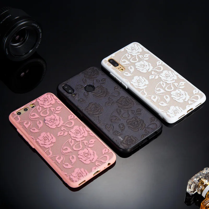 Soft TPU Case Huawei P20 Lite Cases For Coque Pro 3D Relief Lace flower Silicone hard pc Back Cover | Мобильные телефоны и