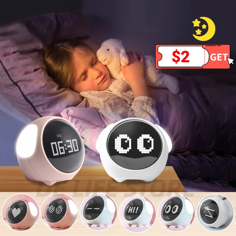 Cute Expression Electronic Table Clock With Night Light Cale