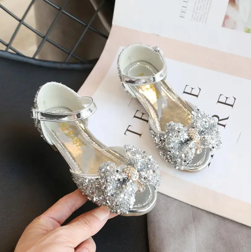 Детские кожаные сандалии принцессы Эльзы для девочек Повседневная блестящая