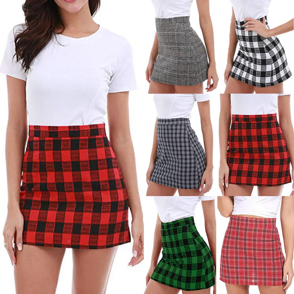 

Spring Vintage Plaid mini skirts Chic Couture Skirts office lady club party Hips Skirts short pleated skirts High Waist Skirt