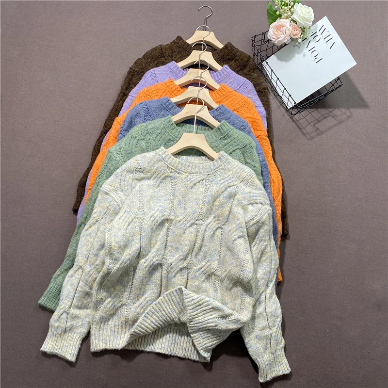 

Make the spot! Ms. Qiu dong the new set of head twist knitting coat to keep warm loose colorful mohair sweaters
