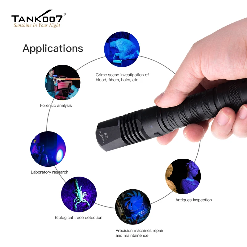 TANK007 CI05 A5 365nm UV tahribatsız Test el feneri üniforma lamba adli CSI el feneri USB şarj LED ışık meşale