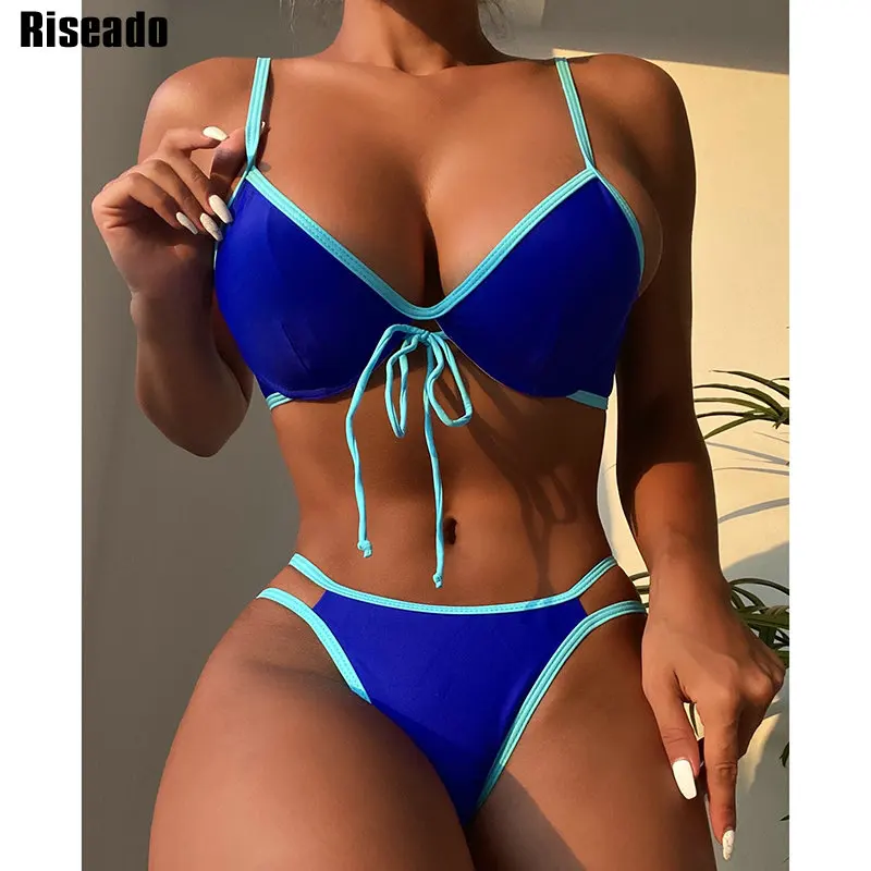 

Riseado, пуш-ап, женское бикини, контрастная вязка, сексуальный купальник, 2021, галстук, спереди, купальник, вырез, бикини, женские стринги, пляжна...